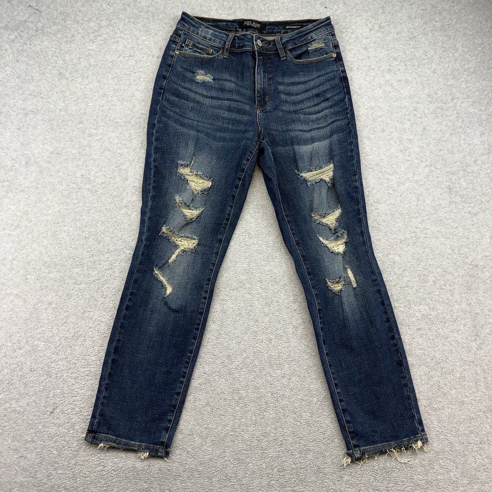 Judy Blue Boyfriend Fit Jeans Raw Hem Women's size 7/28 Denim Medium Wash Blue